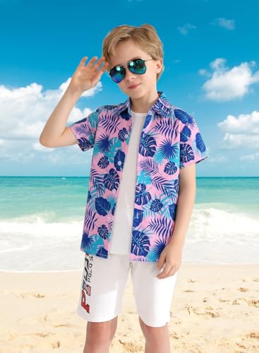 Image of XiaoMoSha Hawaiian Shirts for Boys Button Down Shirt Short Sleeve Shirts Girls Hawaiian Shirt Summer Beach Tops for Kids