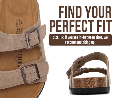 Image of Project Cloud 100% Genuine Leather Flat Sandals For Women 2026 Cork Footbed Womens Sandals with Memory Foam and arch support Vacation Essentials Slides for Women Footwear (Venita)