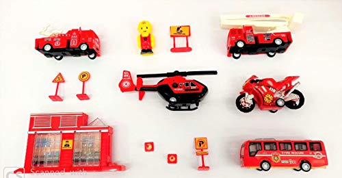 Image of Negi New Fire Brigade Centre Set for Kids, 13 Pieces Set Red Colour, Pull Back Action Car