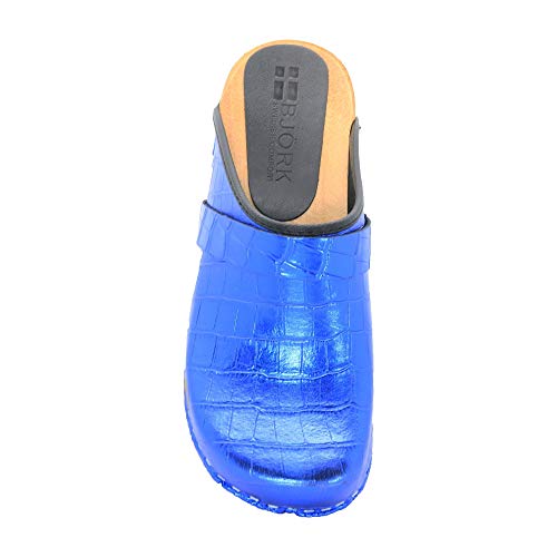 Bjork Women's Maja Open Back Leather Clogs - Blue Croco Embossed (Eu-40) #TOP6