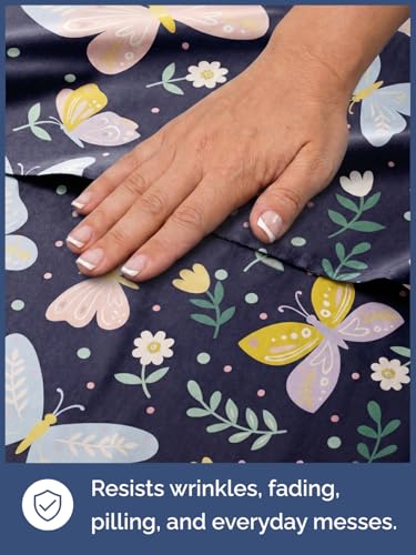 Image of Kids Full Size Moonlit Butterflies Bed Sheets - 4 Piece Kids Sheet Set | Moonlit Butterflies Themed Bedding, Ultra-Soft, Cute & Cozy, Breathable & Machine Washable, Bed Set for Boys, Girls & Teens