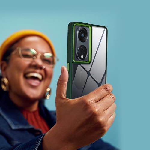 Image of A rtistque Frosted Translucent Back Cover Case for Oppo Reno 8T 5G | Chrome Ring Design | Premium Matte Finish | Shockproof TPU | Slim Protective Design | Oppo Reno 8T Back Cover - Green