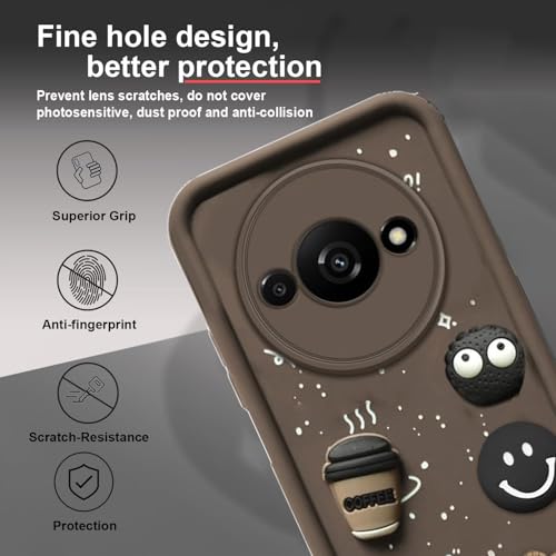 Image of GoldKart Back Case Cover Compatible for Redmi A3 / A3X / Poco C61 | Cute Fun Cartoon 3D Ball Coffee Silicone Case | Full Body Protection Back Cover for Redmi A3 / A3X / Poco C61 - Brown