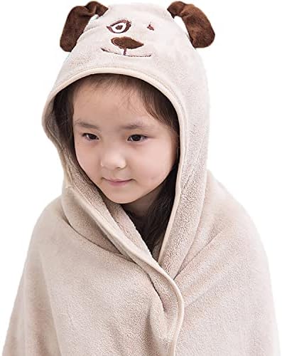xcdfvhq Bath Towels for Kids,Hooded Towel for Girls Boys,Toddlers Beach Towel with Hood 100% Cotton Highly Absorbent Coral Fleece Bathrobe (Dog)