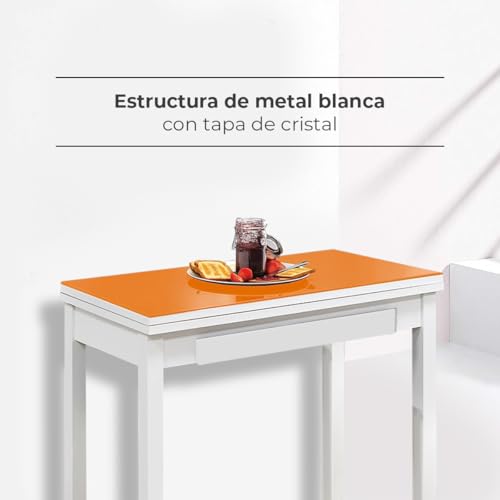 Table de cuisine orange ASTIMESA 80x40 cm table en métal rectangulaire