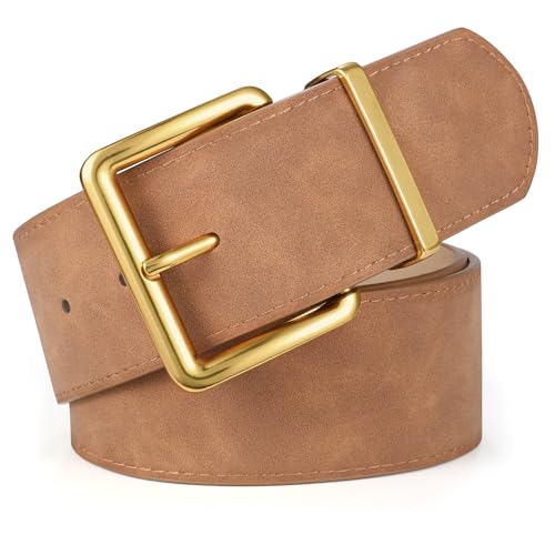 XZQTIVE Women Wide Chunky Belt for Dresses Fashion Thick Suede Belt with Gold Buckle