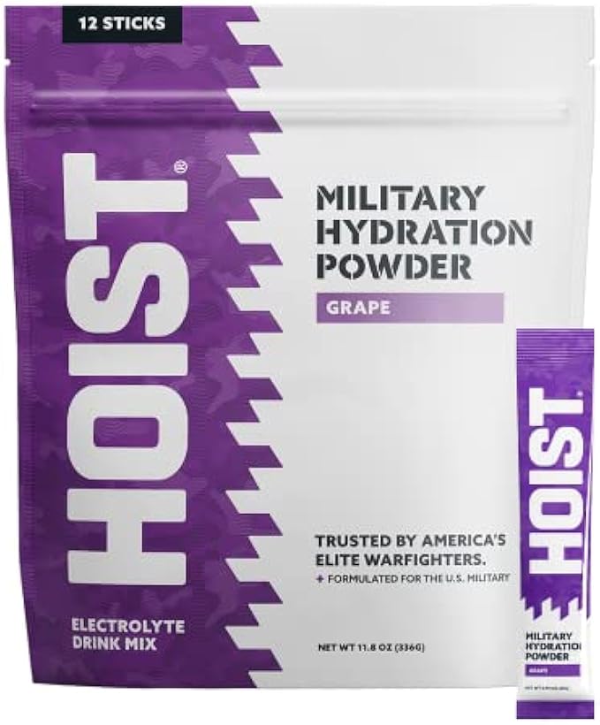 Hoist Premium Hydration Hoist Military Hydration Powder Sticks - 12 Stick Packs -28g Per Stick - Electrolyte Powder - Hydration Mix (Grape), 12 Count (Pack of 1)