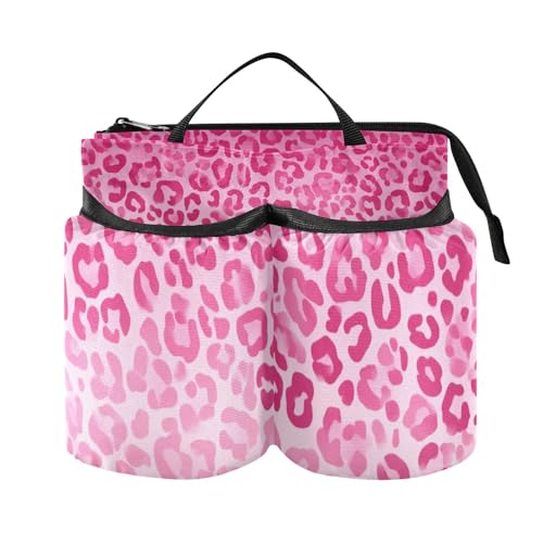 Image of Luggage Cup Holder for Suitcases Free Hands Suitcase Cup Holder Portable Travel Luggage Drink Cup Caddy Bag Carrier with Handle Gradient Pink Leopard Print