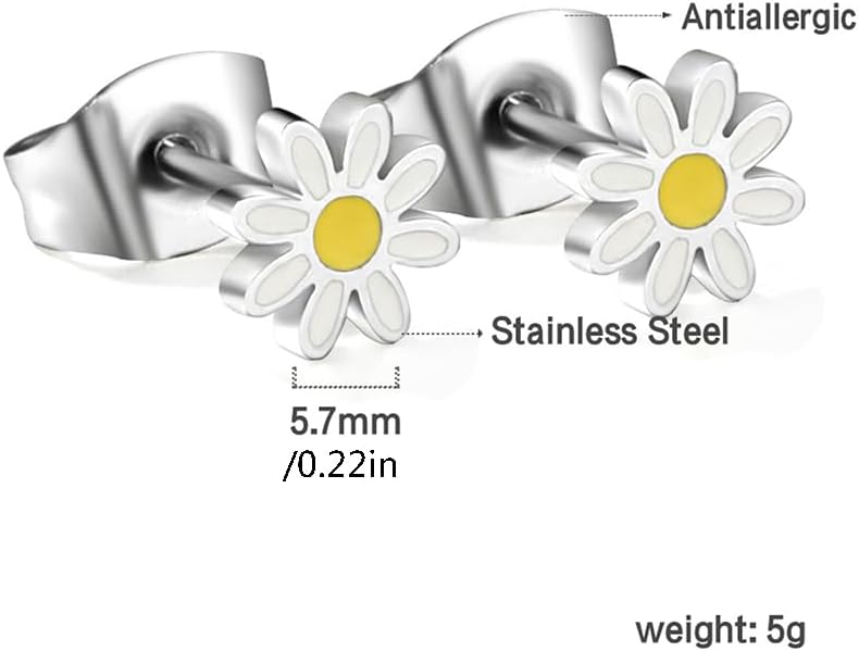 Cute Tiny Daisy Flower Small Stud Earrings for Women Cartilage Dainty Stainless Steel Silver Plated Flower Piercing Post Sleeper Studs Hypoallergenic for Sensitive Ear Fashion Jewelry Gift - Image 2