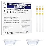 10x BMUT Harnwegsinfekt Teststreifen 4in1 – Einzeln verpackt – Inkl. 10 Urinbecher – Urin Selbsttest für Zuhause – Blasenentzündung Schnelltest & Nierenerkrankung