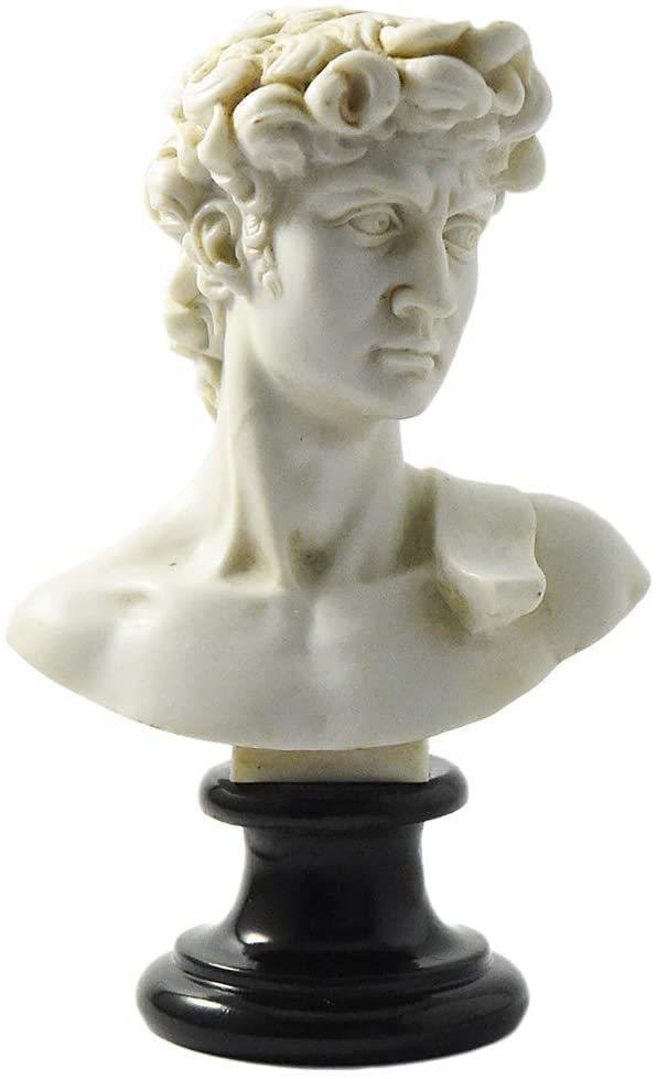 GINGERSHOPONLINE Busto Statua Design: David di Michelangelo (patinato) - Riproduzione busto, scultura in marmo e resina - circa 15 cm, 350 gr. - Prodotto Made in Italy - Idea Regalo Casa