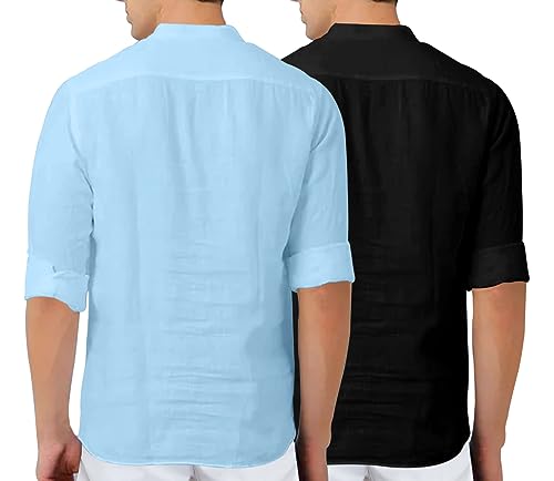 Image of FINIVO FASHION Men's Cotton Blend Solid Full Sleeve Combo Short Kurta Shirt, Regular Fit Solid Pattern Mandarin Collar Straight Kurta Shirt