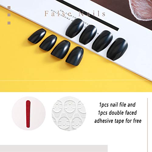 Jeweky Square Fake Nails Medium Glossy Press on Nails Full Cover Artificial False Nail for Women and Girls (24PCs) (Black)