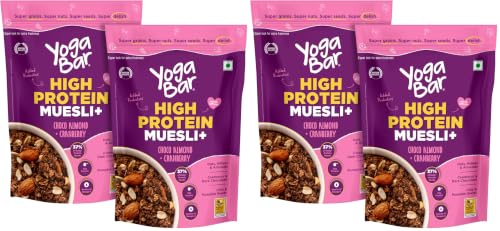 Image of Yogabar High Protein Muesli 850g (Pack of 4) | 23g Protein per 100g | With Probiotics | Easy on gut | Choco Almond +cranberry | High Fiber Food