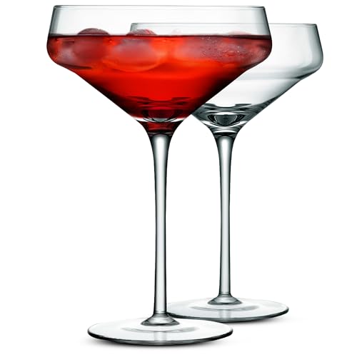 Nutrichef Martini Glasses Set of 2 - 10 oz - Hand Blown Crystal Martini Glasses with Stem - Elegant Cocktail Glasses, Martini Glass, Crystal Glasses For Housewarming Gifts, Parties, And Drinks by NutriChef - Used condition - US$20.30