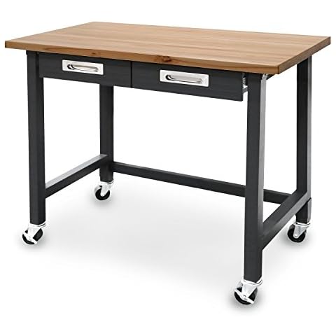 Seville Classics UltraGraphite Commercial Heavy-Duty Wood Top Workbench with Drawers on Wheels, Steel, Anthracite, 121.9x62.7x95 cm Cover