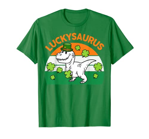 Mens St Patricks Day Luckysaurus Dinosaur Leprechaun Funny Irish T-Shirt