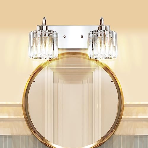 Image of Bathroom Vanity Light, Modern, Brushed Nickel, 2 Light, 13.78x7.09x8.28 inches, Wall Mount, Non Removable, Indoor, E26 Socket, Dimmable, LED