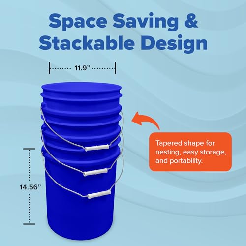 Image of ePackageSupply 5 Gallon Bucket - Food Grade Bucket BPA-Free, Blue, 120 Pack | Metal Handle Grip, Heavy-Duty 90 Mil HDPE Plastic Pail, Food Safe Stackable Utility Container, Lid Not Included, Made in USA