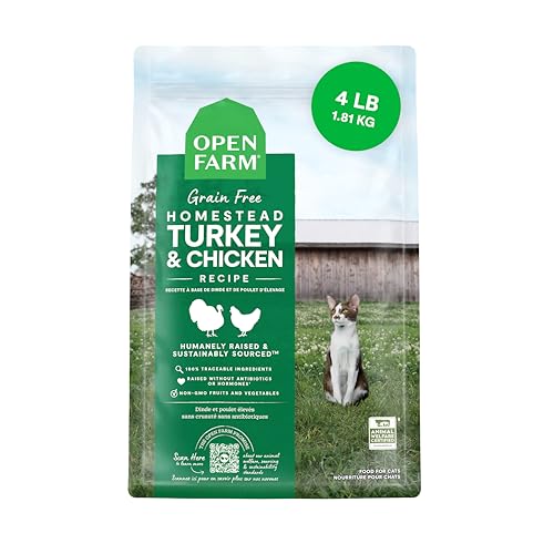 Open Farm, Grain Free Dry Cat Food, High-Protein Kibble for a Complete & Balanced Diet, Non-GMO Fruits & Vegetables, Prebiotic Fibers to Support Digestion, Homestead Turkey & Chicken Recipe, 4lb Bag
