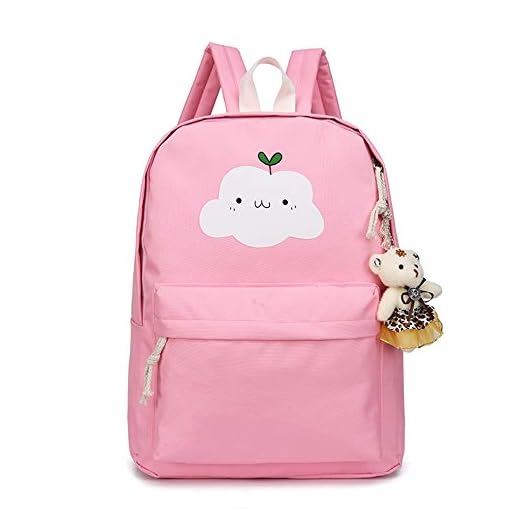 Haioo Mochilas Escolares 5 en 1 con Dibujo de Nube para Colegio Mochilas Infantiles con Estuche Monedero Bolso Bandolera (Rosa)