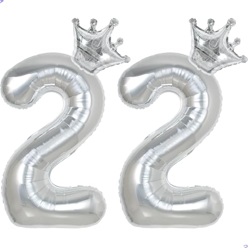 22 Balloon Numbers 40 inch Silver Number Balloon for 22th Birthday Decorations for Men Women, Giant Jumbo Foil Mylar 22 Birthday Decoration for Him Her