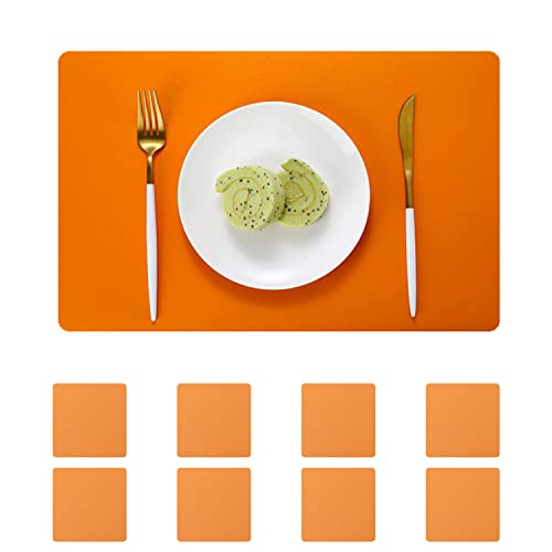 pigchcy Lot de 8 sets de table en cuir, durables et imperméables pour table de salle à manger, lavables en PVC, pour intérieur et extérieur (45 x 30 cm, orange)