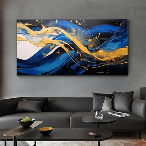 Impression sur toile moderne de luxe bleu or texture abstraite 60x120cm - 2