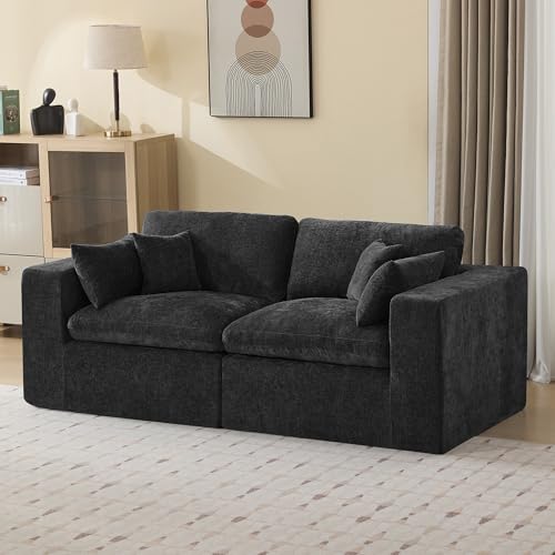 Image of 83''Cloud Boneless Sectional Couch, Modular Sectional Sofa Deep Seat, Upholstered Convertible Comfy Loveseat Chenille Memory Foam Sofa Couches for Living Room, Dark
