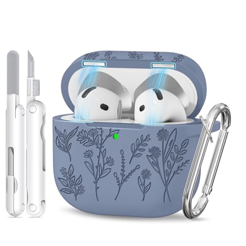Image of for Airpods 4 Case with Magnetic Lid, Ekoonpft Flower Engraved Cases for Apple AirPods 4th Generation 2024, Soft Silicone Cover for Women Girly with Cleaning Kit & Keychain, Shockproof