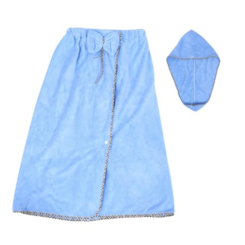 Bata de baño para mujer Abaodam de forro polar coral azul con gorro de secado rápido 2