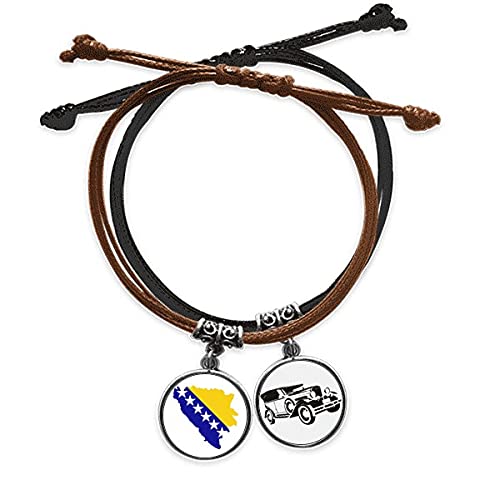 Bracelet Bosnie-Herzégovine en cuir premium et chaîne de main tressée