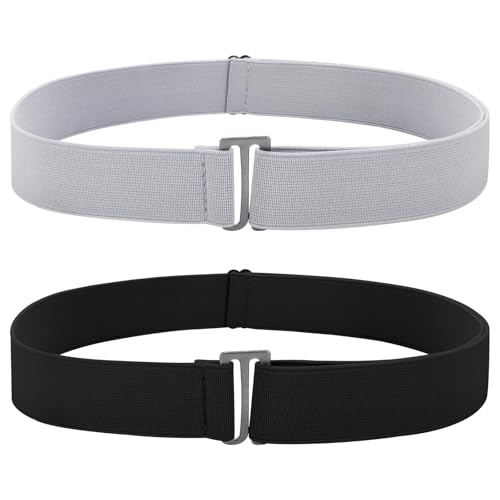 2PCS No Show Women's Stretch Belt Invisible Adjustable Elastic Belts Elastic Web Strap Waist Stretch Belt with Flat Buckle for Jeans Pants Dresses