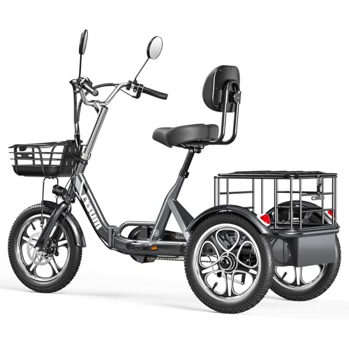 Triciclo Eléctrico Carga, Vehículo Eléctrico Tres Ruedas Bicicleta Eléctrica Adulto, 16" Cargo Electric Tricycle, Li-batería 48V 1056Wh Autonomía 120-150km, Portaequipajes Gran Capacidad