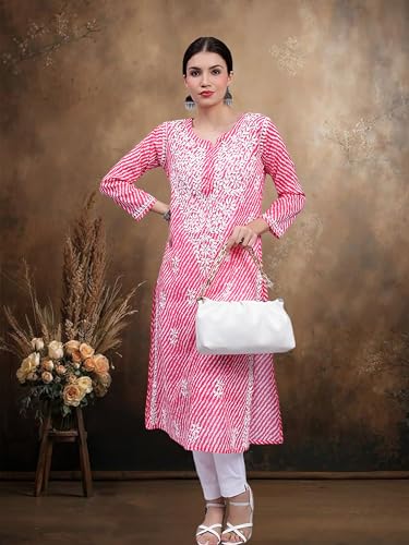Image of Seva Chikan Hand Embroidered Lucknowi Chikankari Regular Fit Straight Malmal Cotton Kurta Kurti for Women SCL4458