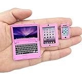 3 Pack Dollhouse Mini Laptop Tablet and Smart Phone Scene Computer Simulation Accessories for Doll 1/6 1/12 Miniatures Silver