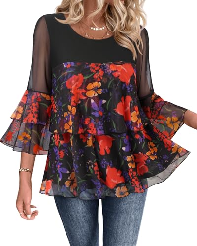Bebonnie Dressy Tops for Women Night Out: Womens Angel Wing Sleeve Summer Peplum Babydoll Beach Vacation Cruise Clothes Formal Elegant Evening Cocktail Wedding Dance Blouse Dress Shirts Black Red XXL