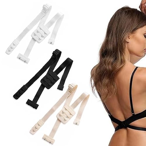 Image of 3 Pcs Low Back Bra Converter Straps, Adjustable 3-Row Hooks, 3 Colours