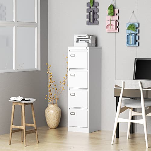 Afaif 4 Drawer File Cabinet With Lock, File Cabinets For Home Office,18" Deep Vertical Metal White File Cabinet Office Storage Cabinet Organizer For Letter/Legal / A4 / F4 Size, And File Folders #TOP6