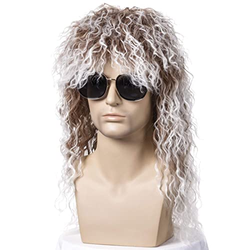 70s 80s Mullet Wig for Men ATAYOU Long Brown Mixed Silver Gray Punk Heavy Metal Wig Rocker Disco Wig for Carnival Halloween Cosplay Costume - Image 4