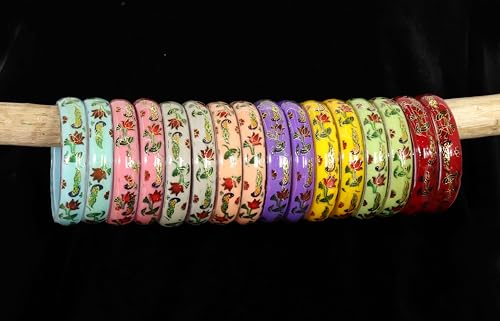 Image of NMII Traditional Glass With Diamond Cutting Pattern Glossy Finished Stylish Kada Set For Women And Girls | Crystal Glass Kada Bangles Set For Wedding, Festive
