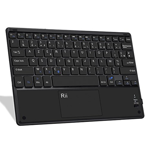 Rii BT11 Clavier sans Fil Ultra Fin Bluetooth AZERTY avec Touchpad de Multi-Fonction pour Windows, Linux/UbuntuMac/iOS(Pas la Fonction de Touchpad), Android, Tablette, Smartphone