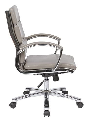 Office Star Fl Series Executive Mid-Back Faux Leather Office Chair With Padded Loop Arms And Chrome Finish Base, Smoke #TOP2
