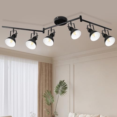 Image of HiBay 6-Light Track Lighting, Adjustable Ceiling Light Fixture Black | Industrial Track Spot Light Indoor for Kitchen, Dining Room, Living Room, E26 Base (Bulb Not Included)