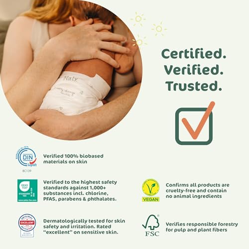 Eco by Naty Baby Nappies Newborn - 100% Plant-Based Materials on Skin, Soft, for Sensitive Skin & Super Absorbent (Size N, 100 Count)
