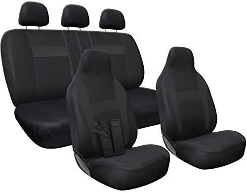 OxGord Car Seat Cover - Poly Cloth Solid Black with Front Low Bucket and 50-50 or 60-40 Rear Split Bench - Universal Fit for Cars, Truck, SUV, Van