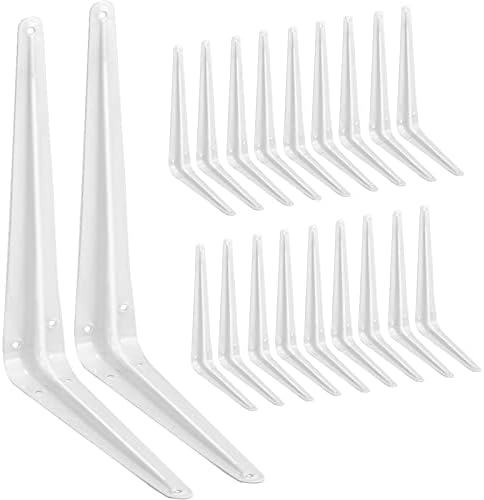 20 Pack Shelf Brackets 12 Inches White, Heavy Duty Steel Metal L Brackets for Shelves, J Brackets Wall Angel Corner Brace for Wood Board
