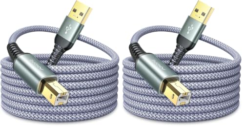 Image of AINOPE USB A to USB B Priner Cable 10ft High-Speed Nylon Braided USB 2.0 MIDI Cable, Printer Cord for HP, Canon, Brother, Samsung, Dell, Epson, Lexmark, Xerox, and More, Grey (Pack of 2)