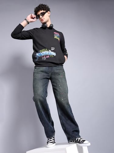 Image of The Indian Garage Co Men's Stretch Fit Mid Rise Baggy Solid Mid-Rise Stretchable Jeans