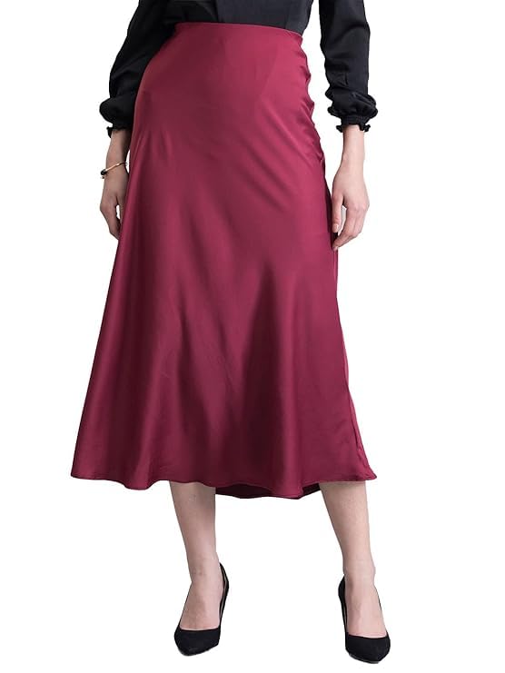 fablestreet Women's Polyester Satin Elasticated A Line Midi Skirt (Maroon) (32) (SK060MRON-32)-picture-44